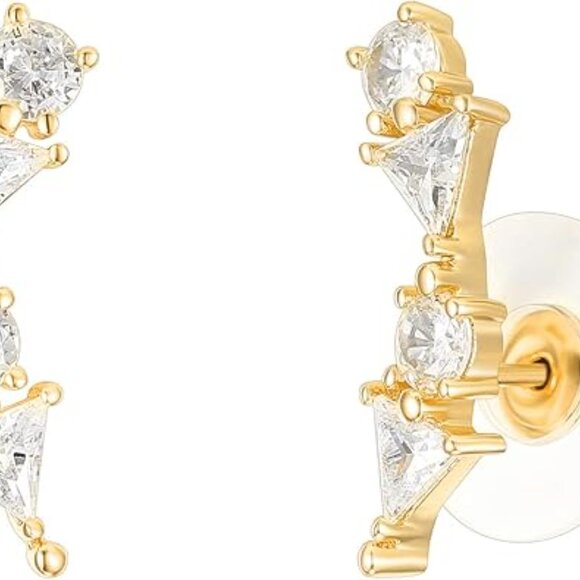 Neiman Marcus 14K Gold Plated Geometric Crawler Earrings - Picture 5 of 5